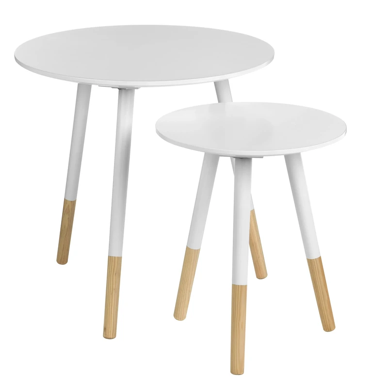 Premier Housewares Round Small Set of 2 Side Table MDF White Side Table Narrow Side Table White Table Small Outdoor Table H48 x W48 x D48
