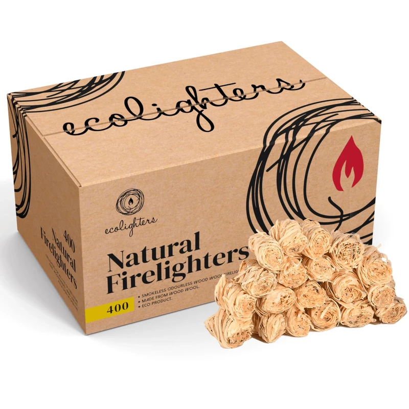 400 Natural Firelighters for Wood Burners - Fire Starters for Stoves and BBQ, Pizza Oven, Fire Pit