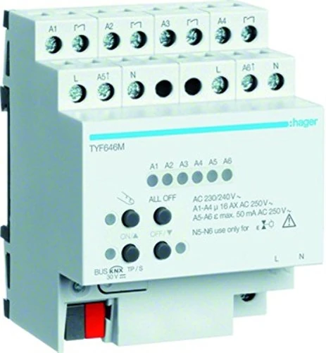 Hager – tyf646 m Room Actuator 4/16 2 Gang A State without manual, Reg KNX light grey