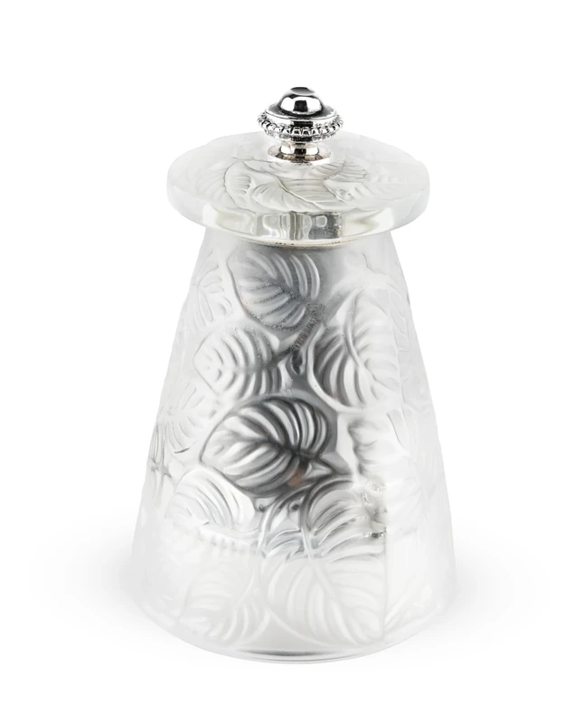 Peugeot - Salt Mill Lalique Feuilles - Clear Crystal - Handcrafted in France - Original René Lalique Design 1924 - Stainless Steel Grinding Mechanism