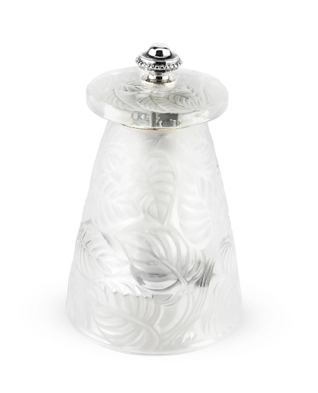 Peugeot Lalique Feuilles Salt Mill - Clear Crystal - Handcrafted in France - Original René Lalique Design 1924 - Stainless Steel Grinding Mechanism
