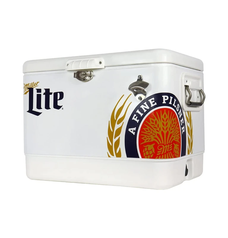 Koolatron Miller Lite Ice Chest Beverage Cooler with Bottle Opener, 51L (54 qt), 85 Can Steel-Belted Portable Cooler, White and Black, for Camping, Beach, RV, BBQs, Tailgating, Fishing - Image 1