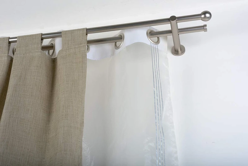 InCasa Curtain Double Pole: 20 mm Without Rings, Length 320 cm, Satin Steel-Complete, Stainless, Grey