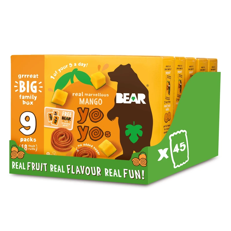 BEAR Mango Yoyos - Dried Fruit Rolls - Healthy - Vegan - 20g (45 packs)