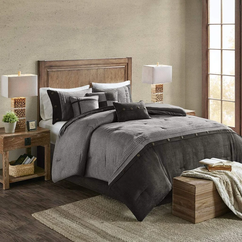 Madison Park Cozy Comforter Set, Faux Suede, Deluxe Hotel Styling, Polyester, Rustic Grey, King