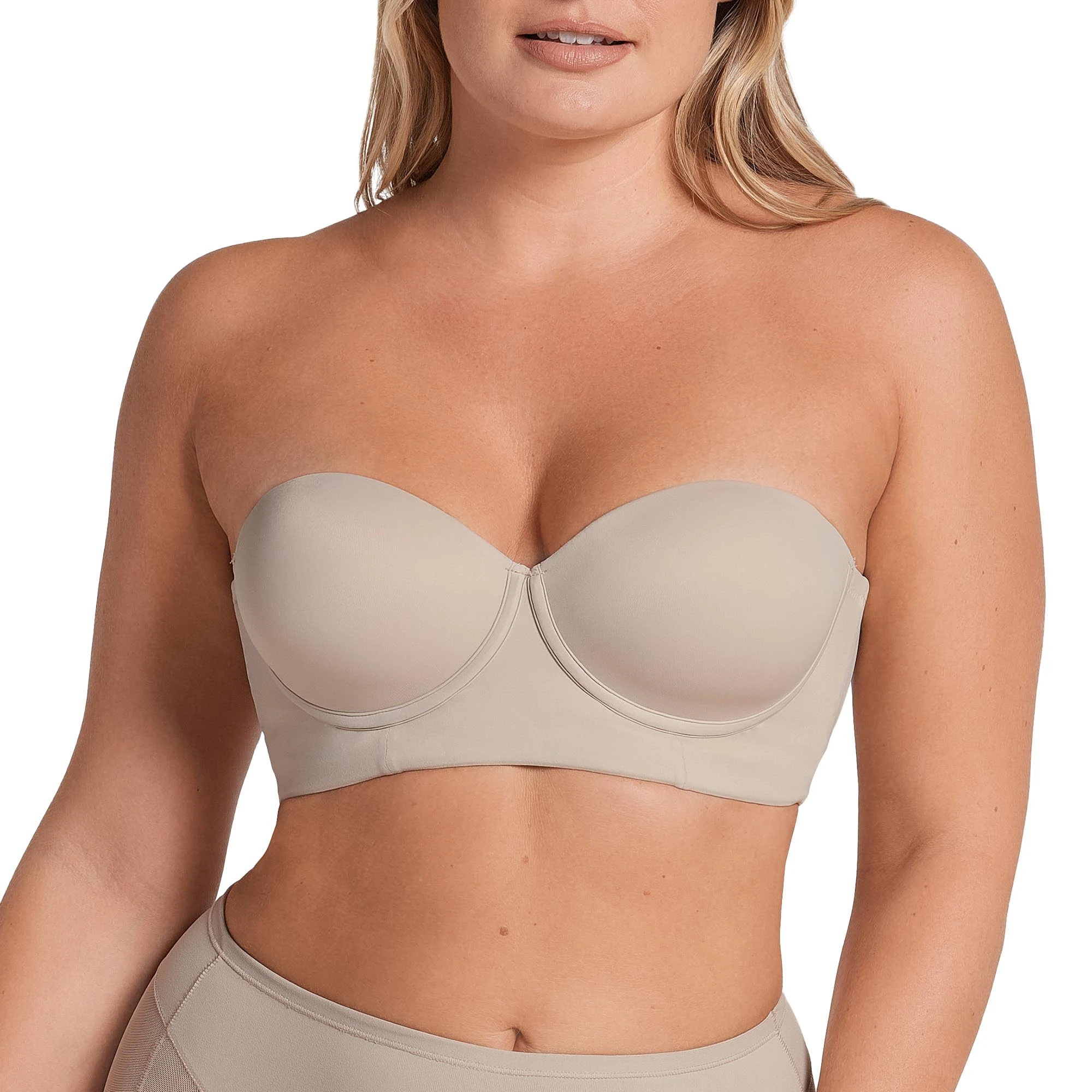 Leonisa Strapless Full Support Push Up Bra for Women - Bustier 360 Bras for Bigger Bust Beige