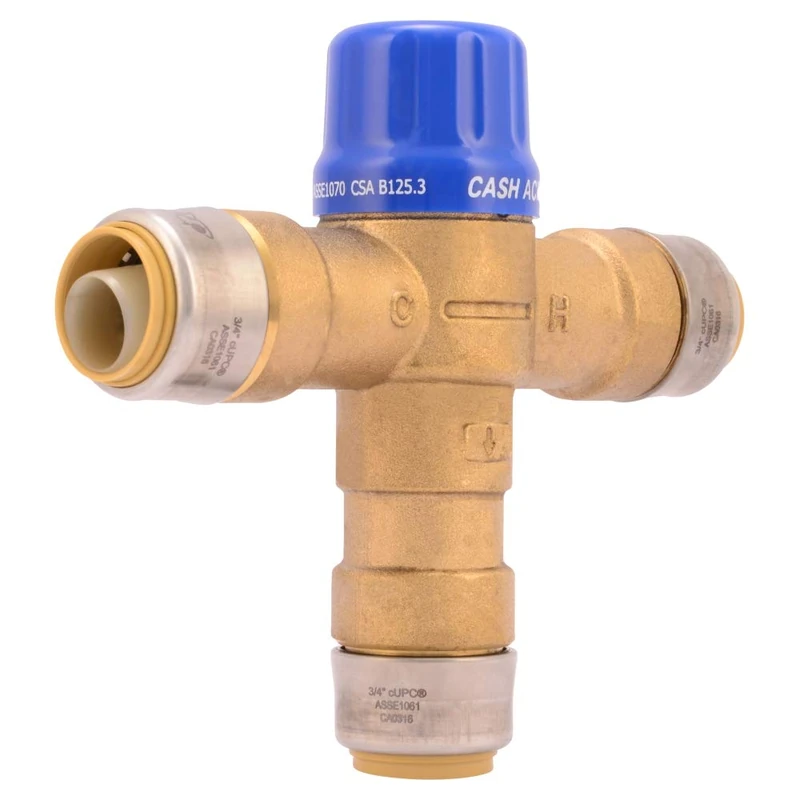 Cash Acme 24549 Thermostatic Mixing Valve, Brass, 3/4 in. -Sharkbite Direct Connections