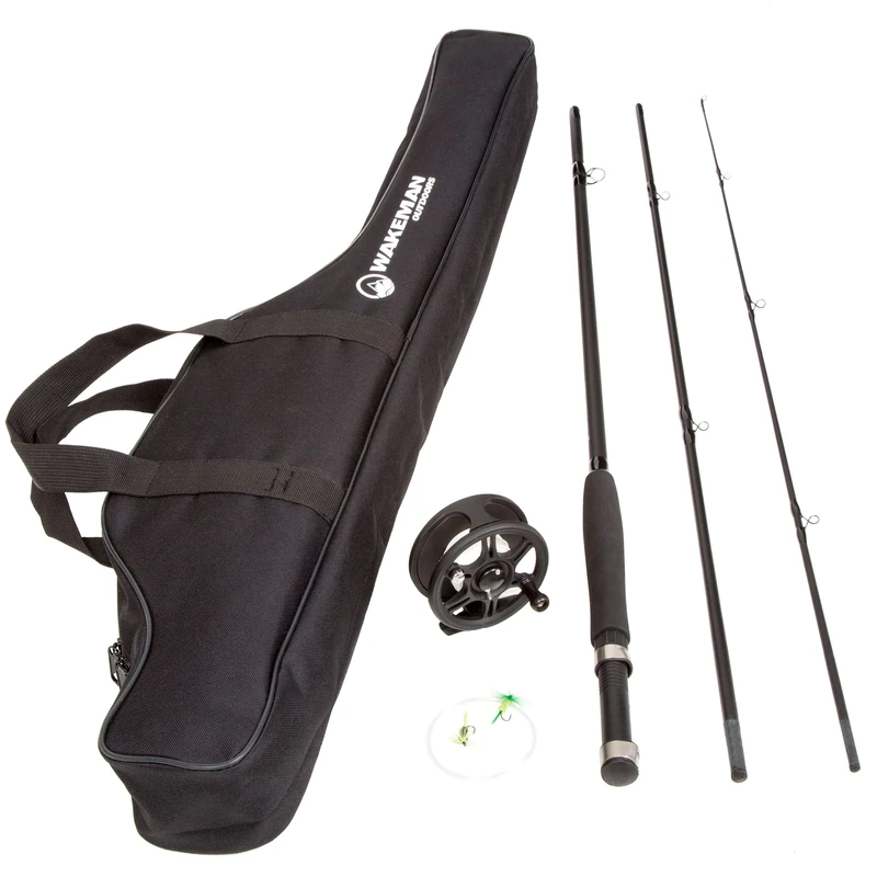 Fly Fishing Rod and Reel Combo - Including Carrying Case, Flies, and Fishing Line - Charter Series Gear and Accessories by Wakeman (Black) - Image 1