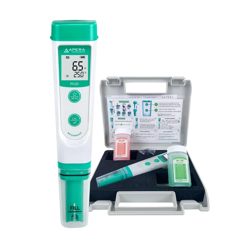 Apera Instruments PH20 Value pH Meter, Pocket Tester, Waterproof, ±0.1 pH Accuracy, 0-14 pH Range, ±0.5°C Temperature Sensor, Complete kit