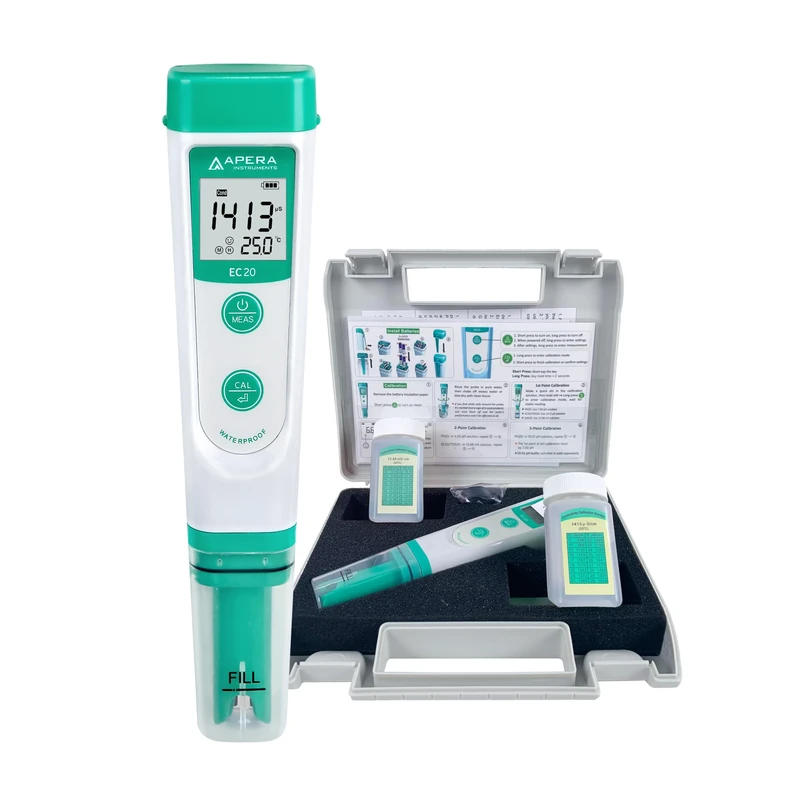 Apera Instruments EC20 Value EC Meter, Pocket Tester, ±1% Accuracy, ±0.5°C Temperature Sensor, BPB Elektrode, Complete Kit