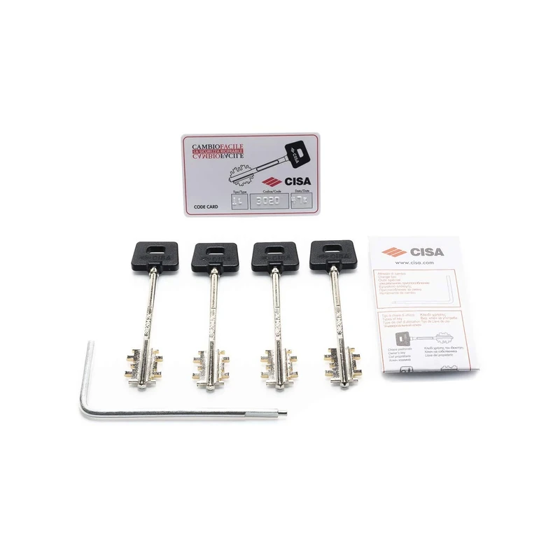 Cisa 06523 Cofanetto chiavi per CambioFacile Set of 5 Long Keys for resealable Lock, Testa Chiave Color Nero, Lunga