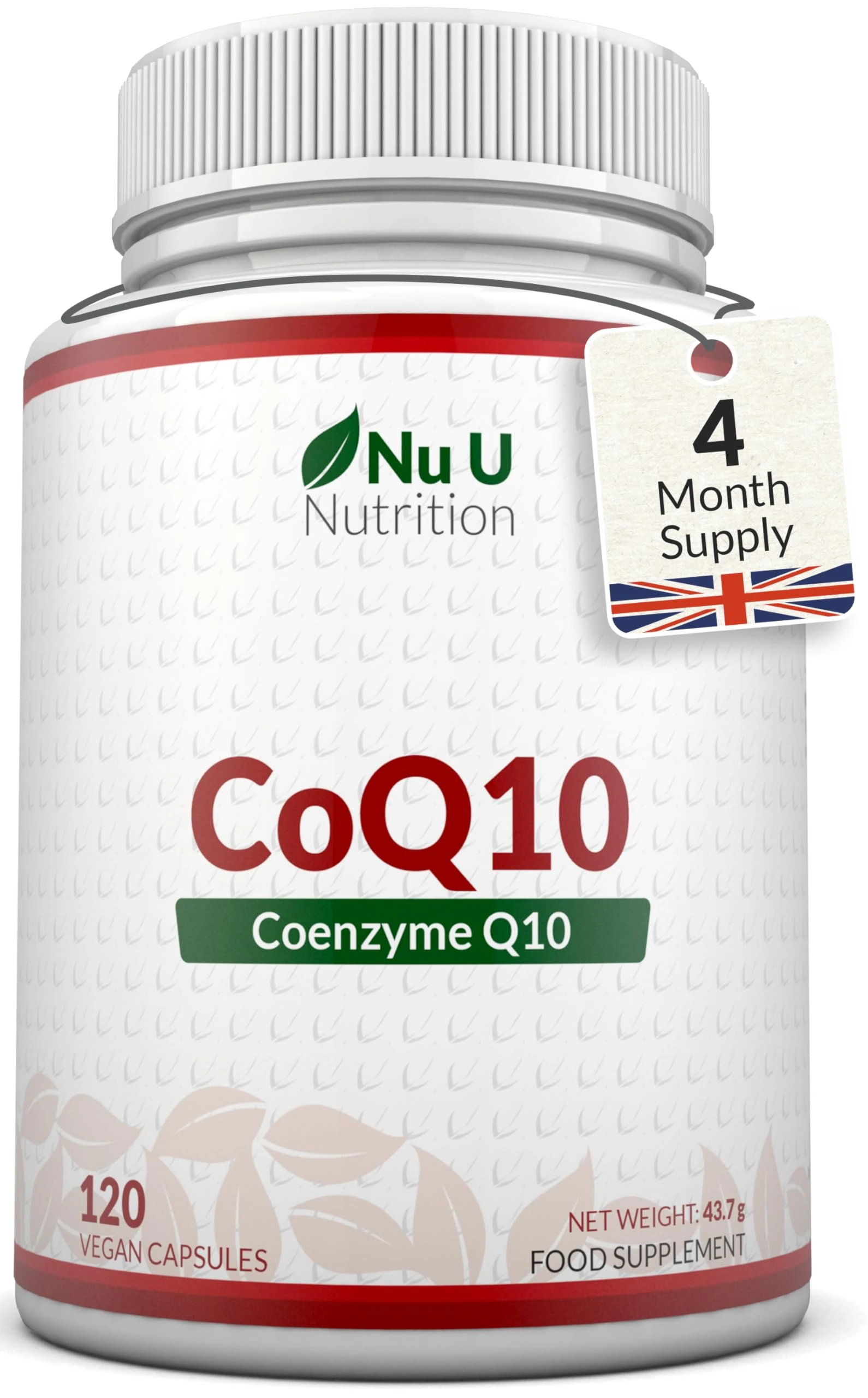 Nu U Nutrition - CoQ10 200mg - 120 Vegan Capsules - 2 Month Supply - 100mg per Capsule - 100% Pure & Naturally Fermented Coenzyme Q10 Ubiquinone Supplement not Ubiquinol