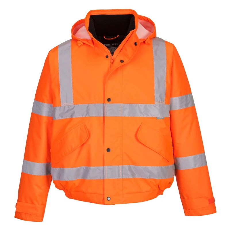 Portwest S463 Mens Hi Vis Winter Bomber Jacket Waterproof Windproof Mens Winter Workwear Padded Pack Away Hood Reflective Tape Cold Weather Coat, Orange, XXL - Image 1