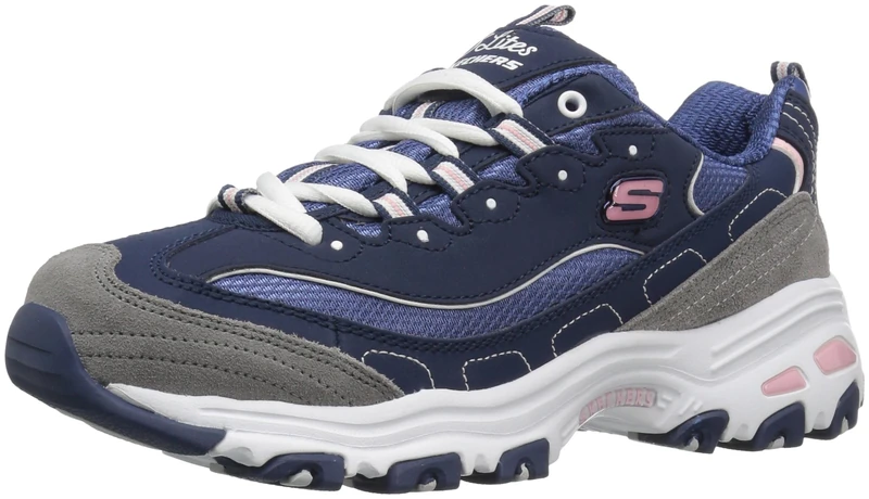 Skechers Women's D'lites biggest Fan Fashion Sneaker, Navy Grey White, 2 UK