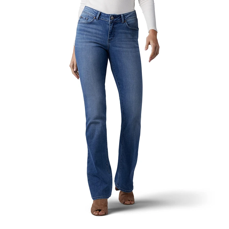 Lee Women's No-Gap Waistband Regular Fit Bootcut Jean with Hidden Pocket, Majestic, 14 Long