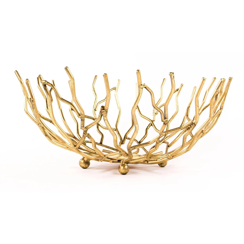 Red Co. 14” Dia Decorative Round Aluminum Branch Reef Centerpiece Bowl – Golden - Image 1