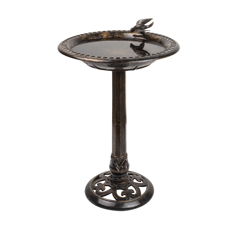 Alpine TEC294BZ Birdbath Bronze w/Bird Decoration, 26 Inch Tall