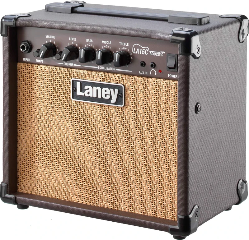 Laney LA15C Acoustic Guitar Amp– 15W Combo Amplifier with Chorus Effect, Shape Switch, AUX Input, Headphone Out & 3-Band EQ – Compact for Electro-Acoustic Guitars & Home Practice - Brown
