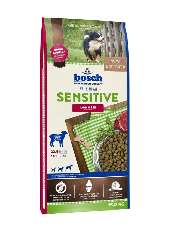bosch Pet Food HPC Sensitive Lamb & Rice Dry dog food for nutritionally sensitive dogs of all breeds, 15.50 kg