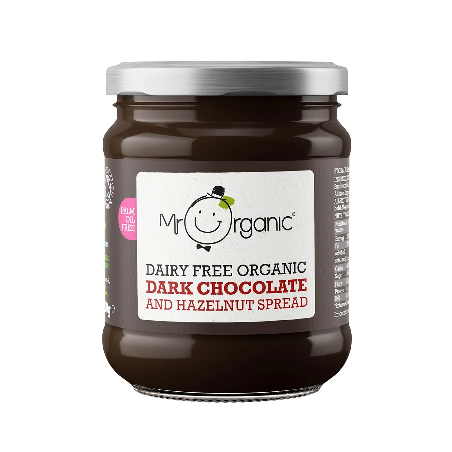Mr Organic - Organic Dark Chocolate & Hazelnut Spread 200g - Non GMO & Preservative Free - Gluten Free & Vegan - Made With Low Fat Cocoa Powder and Hazelnut Paste