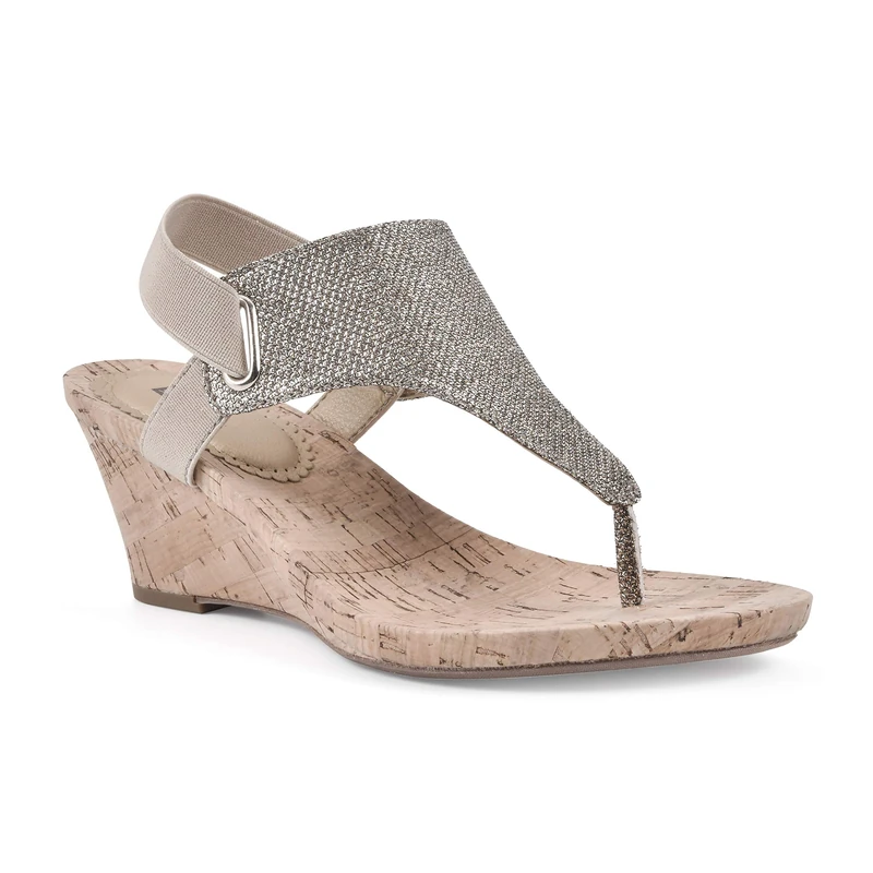 WHITE MOUNTAIN Women's All Good Wedge Sandal, Ltgold/Glitter, 4 UK