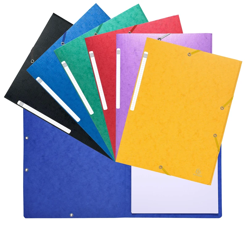 Exacompta - Ref 5590E - Scotten Elasticated Folders without Flap - A4 (21 x 29.7cm) in Size, 600gsm Glossy Card, No Internal Flaps, Spine Labels - Assorted Colours (20 Pack) ()