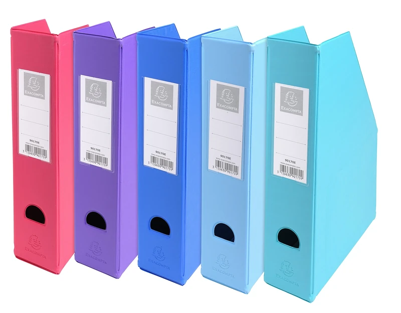 Exacompta - Ref 90170E - PVC Magazine File - Suitable for Storing A4 Documents,70mm Spine, Construction from 2mm Rigid PVC, Finger Hole & Label on Spine - Assorted Colours (Pack of 10)