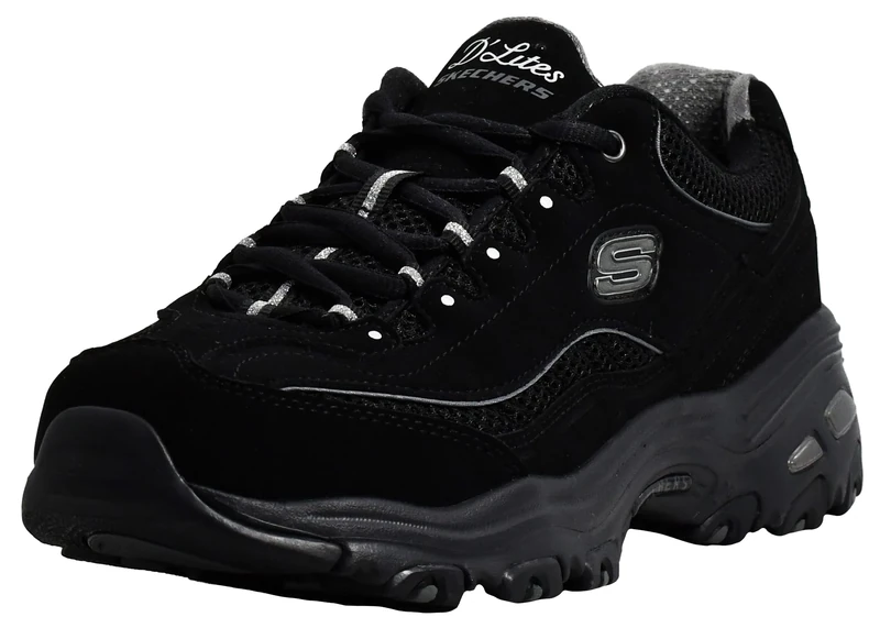 Skechers Women's D'Lites- Play ON Fashion Sneaker, Black, 4.5 UK