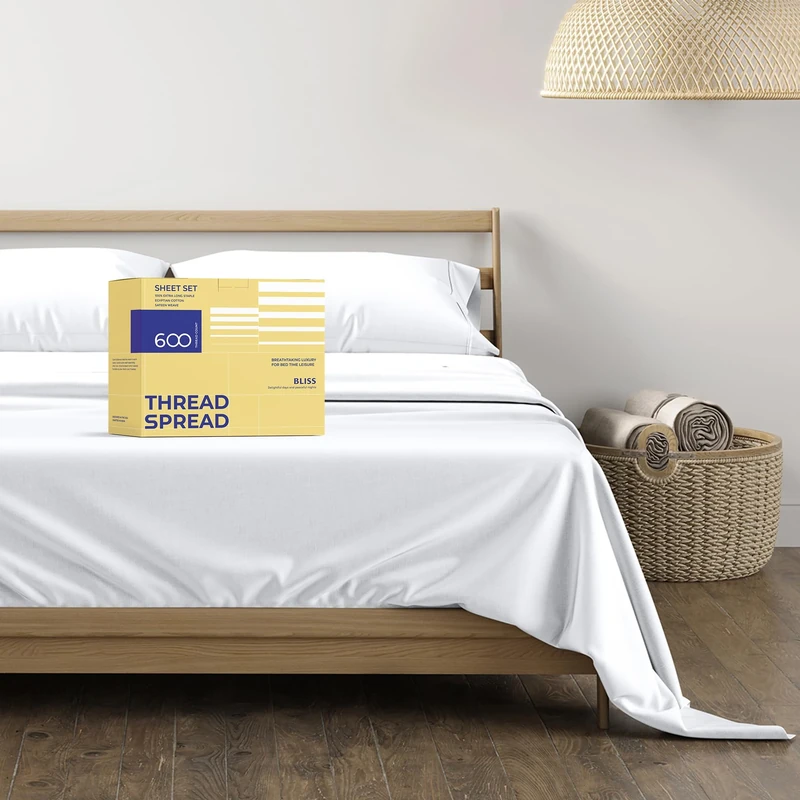 600-Thread-Count Egyptian Cotton Quality Sheet Set - Luxury Queen Size Cooling Bed Sheets for Hot Sleepers - Soft, Sateen Weave, Hotel Style Deep Pocket Fitted, Flat Sheets and Pillow Cases in White