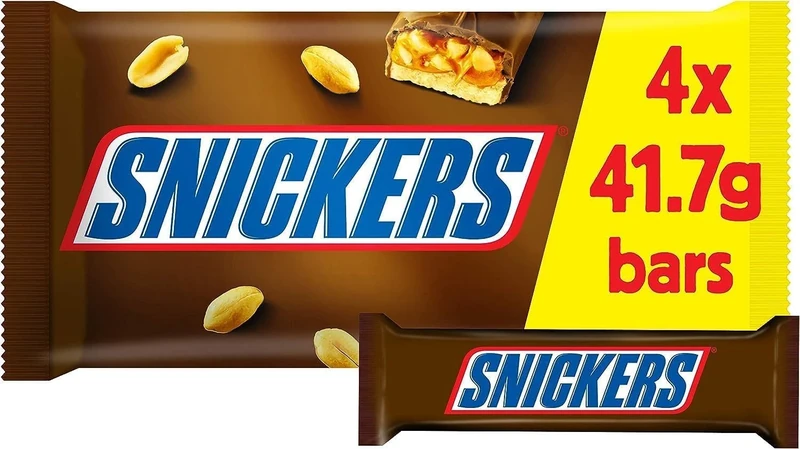 Snickers Chocolate Bars Multipack, Caramel, Peanuts & Milk Chocolate, 4 x 41.7g, Ideal Christmas Chocolate Gifts, Snacks or Hamper