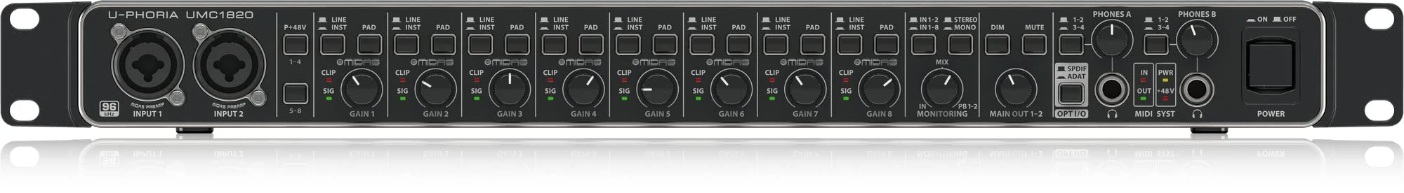 Behringer U-PHORIA UMC1820 USB Audio Interface with MIDAS Preamps, 18x20 I/O, and ADAT Expansion