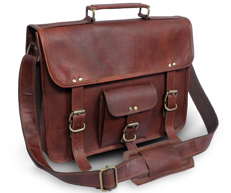 ANUENT 15 inch Brown Leather Messenger Bag Perfect Briefcase for Work, Laptop, Computer, Bookbag for Men and Women