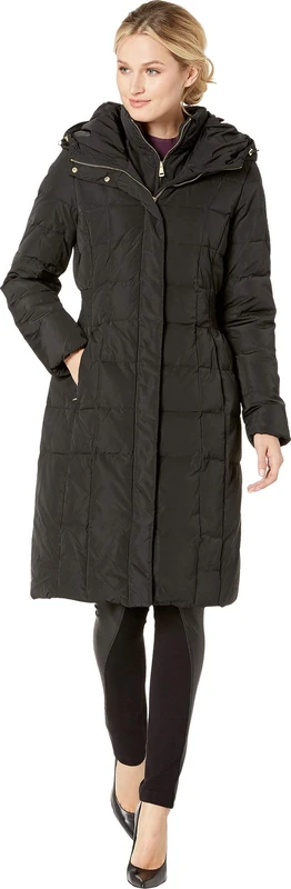 Cole Haan Women's Long Quilted Puffer Coat Down Jacket Down Alternative Outerwear, Deep Black, XL - Image 1