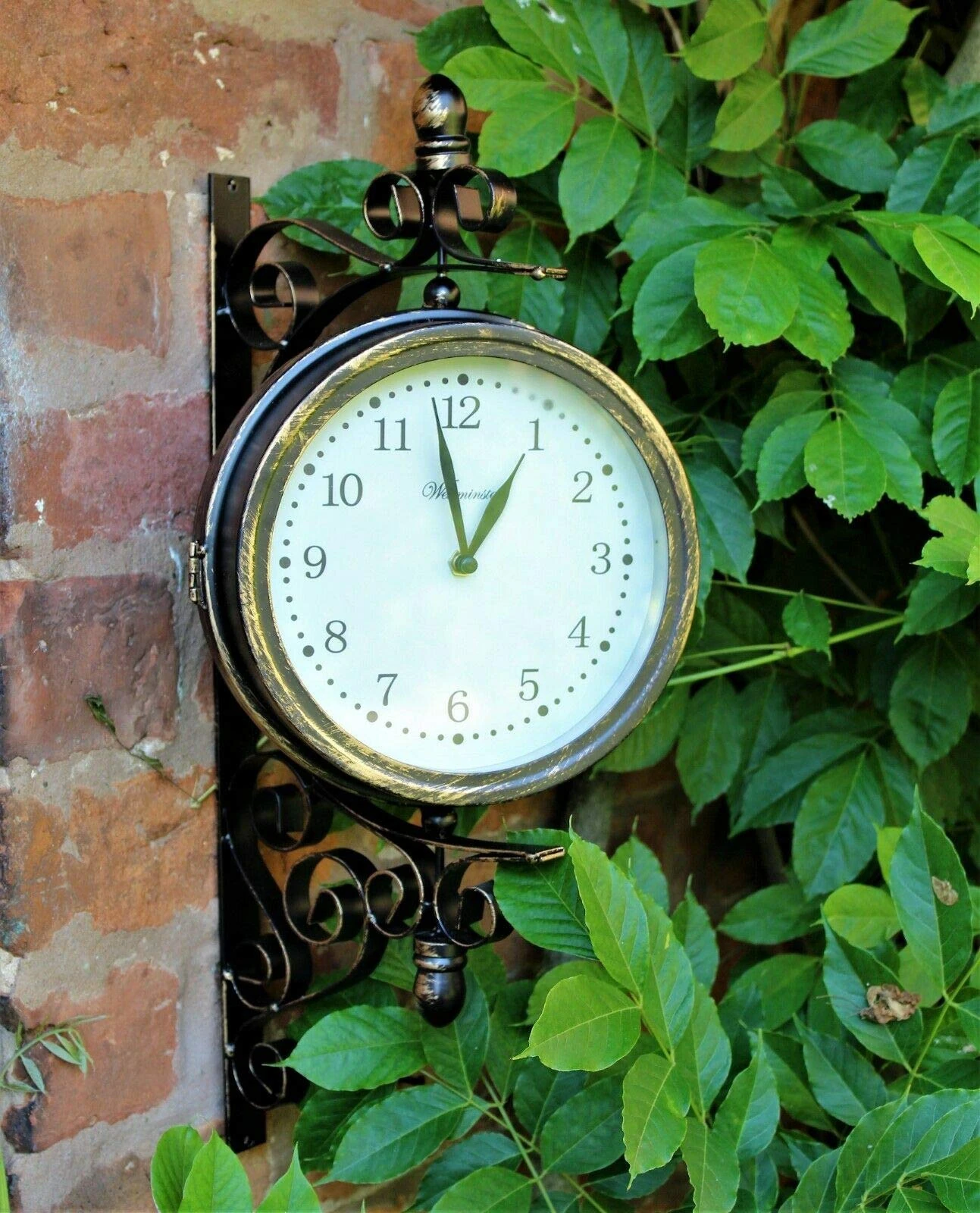 HH Home Hut Outdoor Garden wall Station Clock & Temperature with Bracket, swivels 21cm face