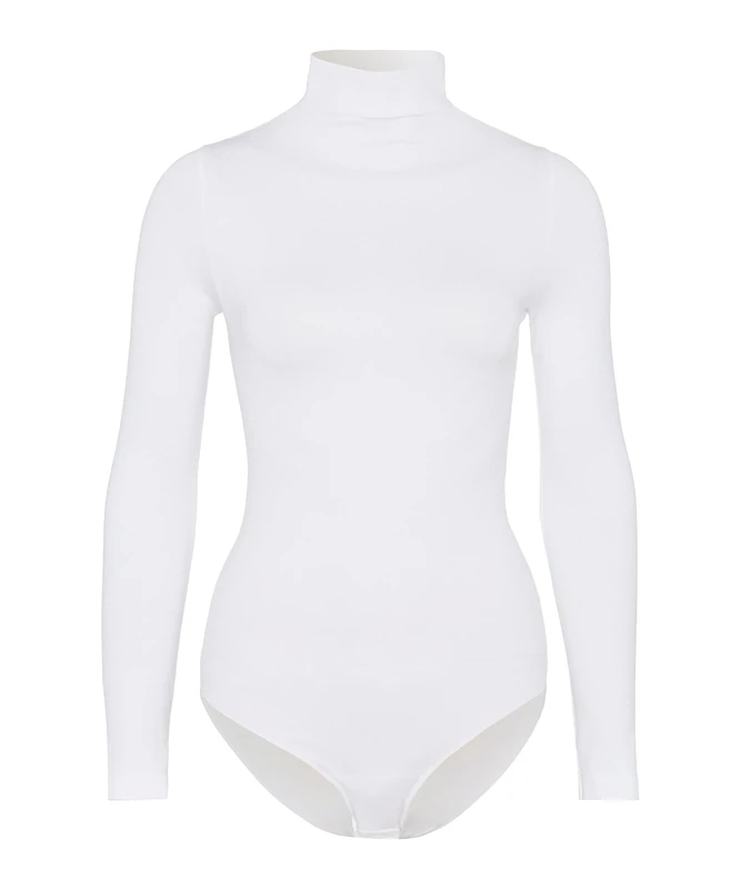 FALKE Women's Rich Cotton W Bo Soft Fabric Longsleeved 1 Piece Shapewear Bodysuit, White 2209, M 40-42