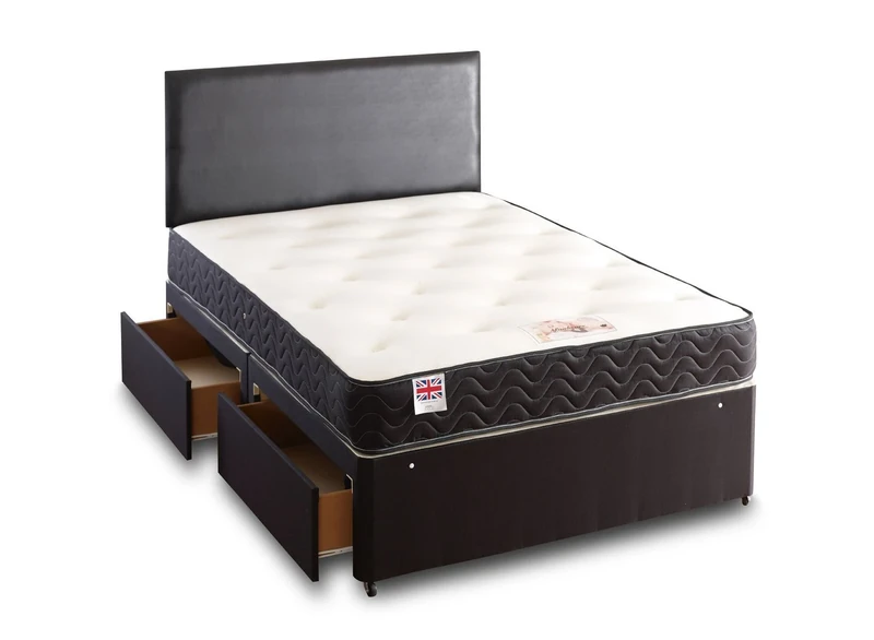 Somnior Beds 4-Drawer Topaz Divan Bed with Memory Foam Back Care Support Mattress and Headboard, King Size