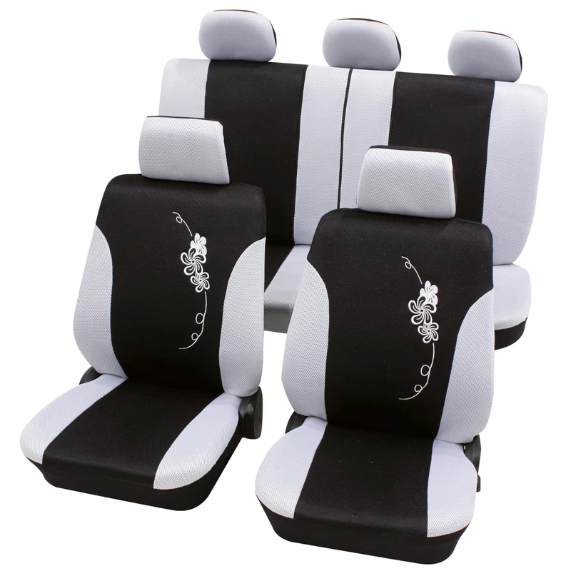 PETEX Car Seat Covers Universal Complete Set 17 Pieces Flower White Eco Class with SAB 1 Vario Plus