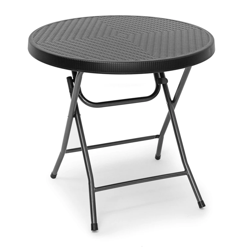 Relaxdays BASTIAN Garden Table Folding Table Round 74 x 80 x 80 cm for Backyard, Balcony or Patio with Metal Frame in Rattan Look as Side Table or Camping Table, Brown