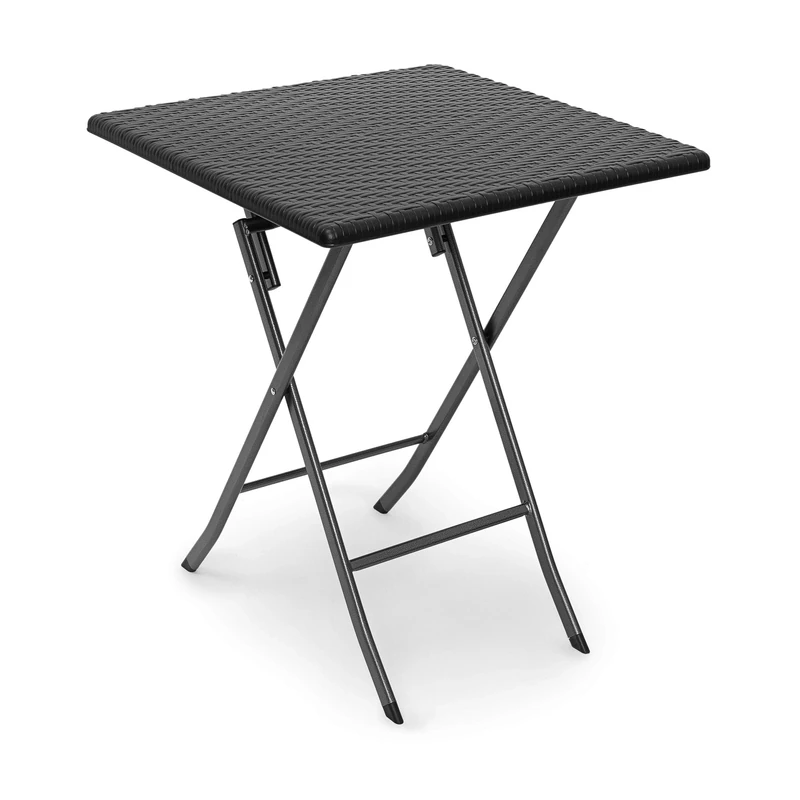 Relaxdays BASTIAN Square Patio Table Folding Table 74 x 61.5 x 61.5 cm, Folding Table for Backyard, Balcony or Porch with Metal Frame, Rattan Look Side Table or Camping Table, Black