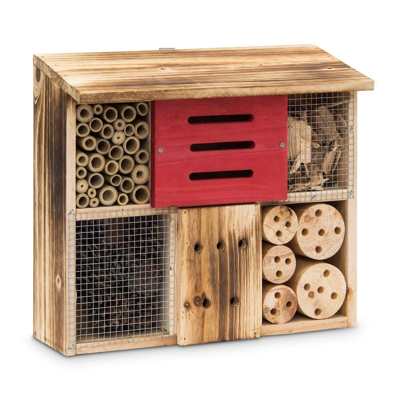 Relaxdays Fired Insect Hotel 29 x 33 x 13.5 cm Bee Butterfly Hotel of Natural Materials Shelter for Bugs, Bees, Wasps, Butterflies Insect Wood Insect House with Flat Roof, Natural Colour