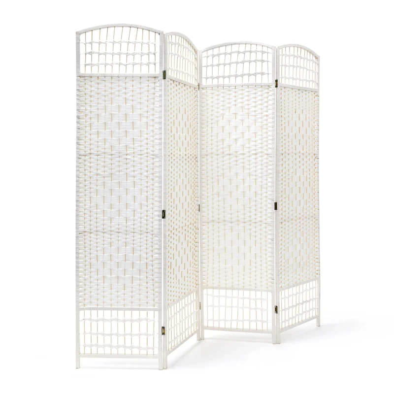 Relaxdays 4 Panel Paravent 179 x 180 x 2 cm Folding Splitter Wood Screen Divider Wooden Room Seperator Bamboo Partition Wall, White