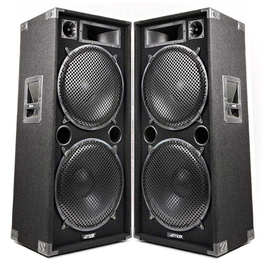 MAX215 Dual 15" Passive DJ PA Speaker Pair, 4000W – PA Speakers Solution for DJs, Events, and Karaoke, Full Range 3-Way Speaker Set with Bullet Tweeter, 8 Ohm, Carpeted Cabinet, Handles, 100dB SPL