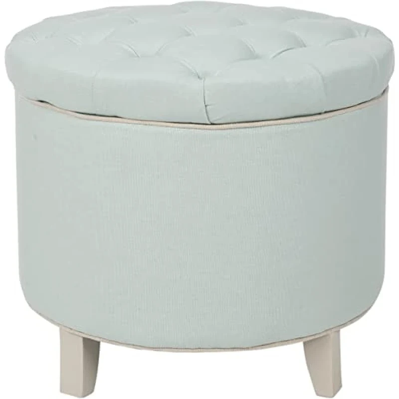 SAFAVIEH Upholstered Ottoman, in Robins Egg Blue, 55 X 55 X 50