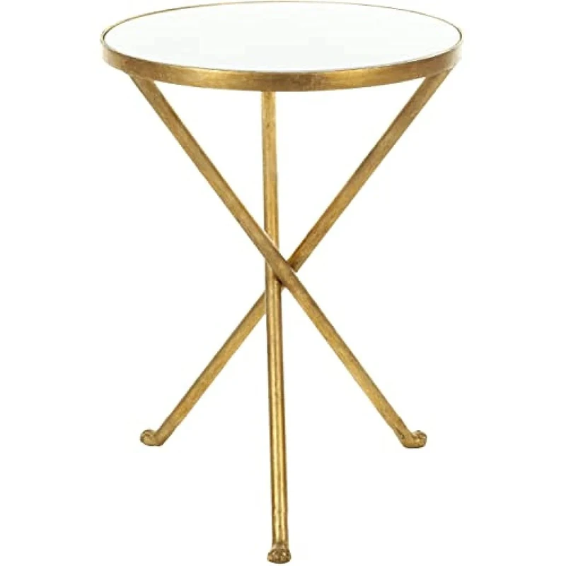 SAFAVIEH Glam Accent Table with Iron Legs, in Gold and White, 40 X 40 X 53.84