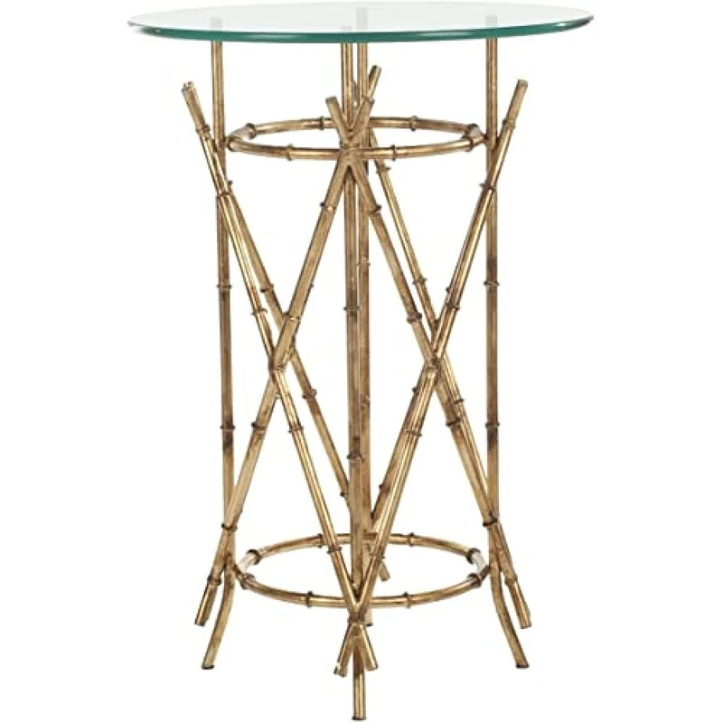 SAFAVIEH Modern Accent Table with Iron Legs, in Gold and Clear, 45 X 45 X 65.27