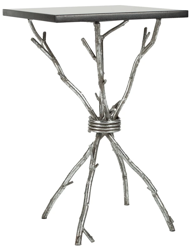 SAFAVIEH Glam Accent Table with Iron Legs, in Silver and Black, 36 X 36 X 55.88