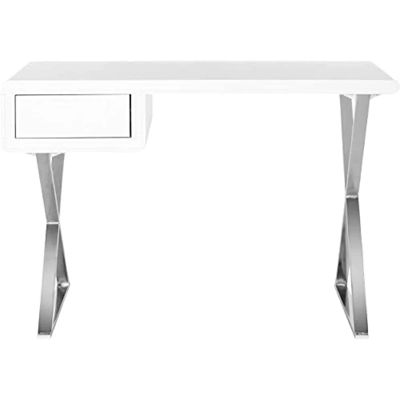 SAFAVIEH Glam Wooden Desks, in White and Chrome, 50 X 110 X 75