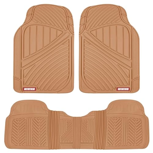 Motor Trend FlexTough Baseline - Heavy Duty Rubber Car Floor Mats, 100% Odorless & BPA Free, All Weather (Tan Beige) - MT773BGAMw1