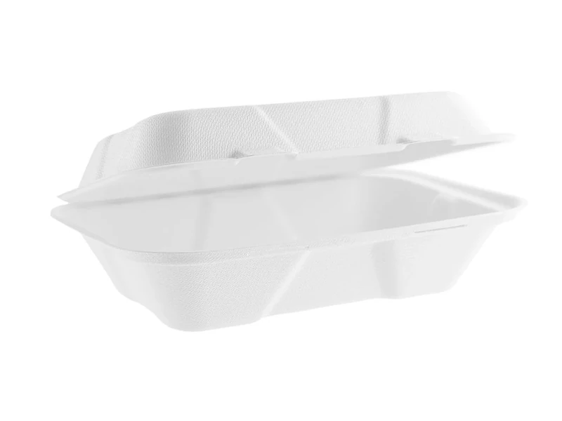 Vegware VA-SH89 Biodegradable Sugarcane Clamshell Takeaway Box 9 x 6inch Case of 200,White