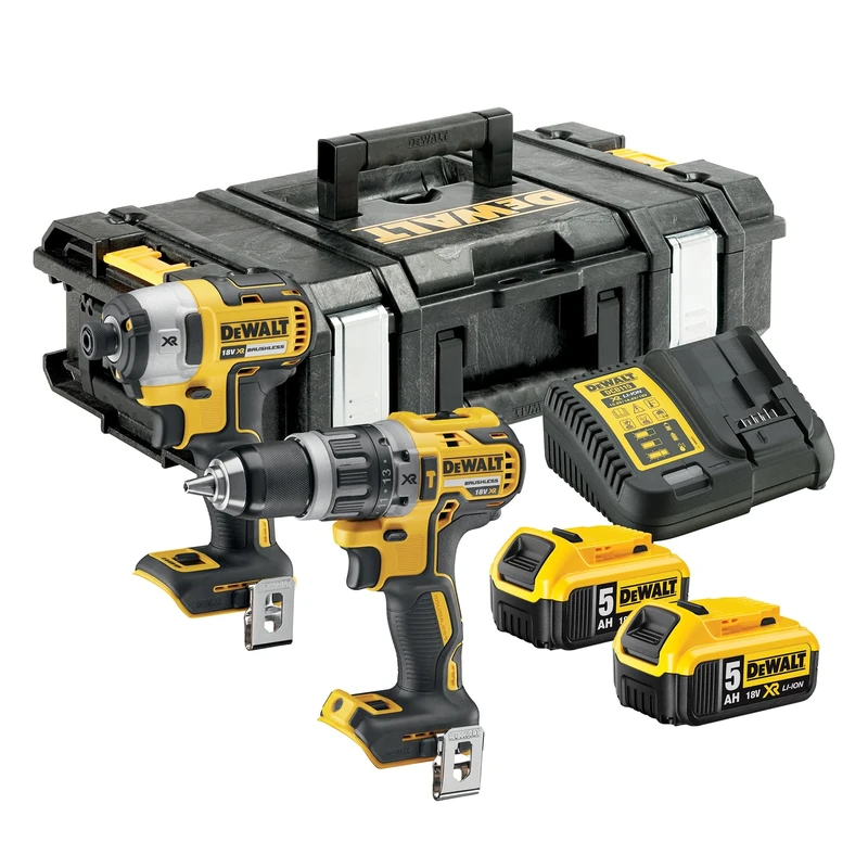 DEWALT 18V XR Brushless Twin Kit - Includes a Brushless Hammer Drill, an Impact Driver, a Kit Box, a Multivoltage Charger and Two 5Ah XR Batteries, DCK266P2-QW